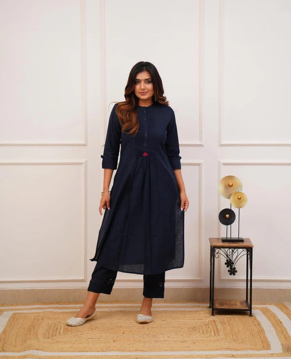 KDJ 2956 REYON KURTI WITH PANT  - Navy Blue, L-40