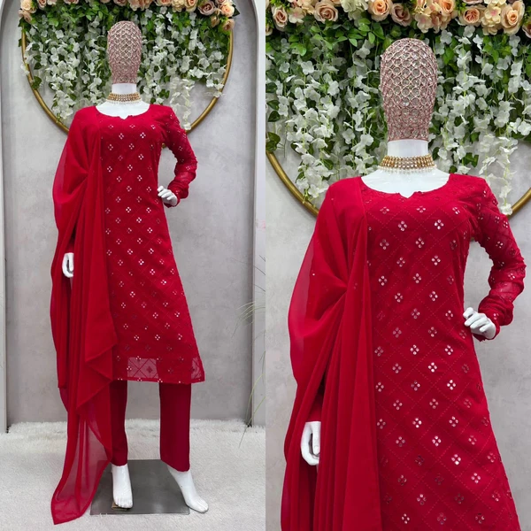 VRE Designer Kurti Set  - Red, M-38