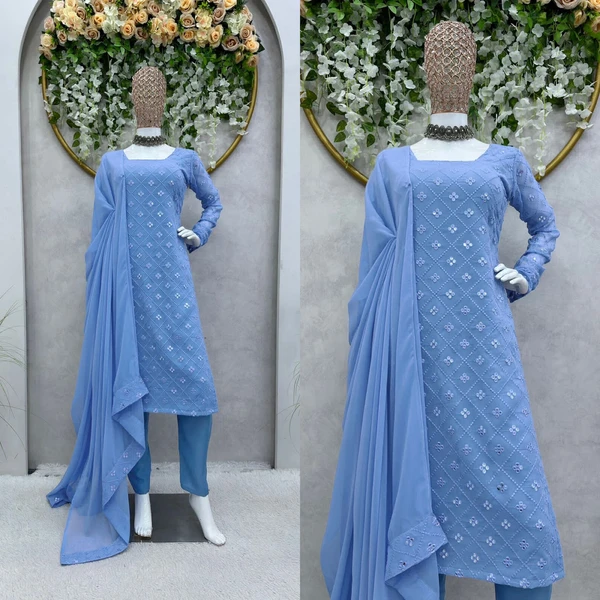 VRE Designer Kurti Set  - sky blue, L-40