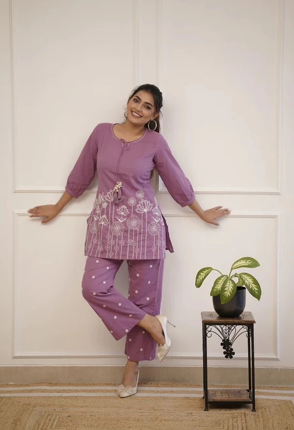 RPR Embroidery Top With Pant  - 2XL-44, Fuchsia Pink