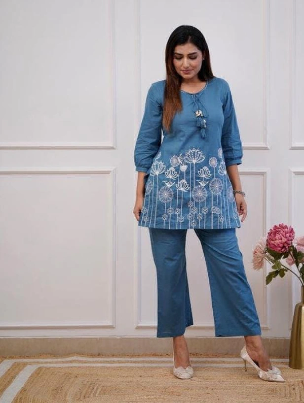 RPR Embroidery Top With Pant  - M-38, Cornflower Blue