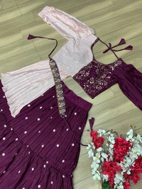 VRE 5957 Designer Party Wear Lehenga With Crop Top - Purple, L