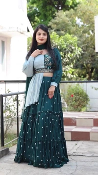 VRE 5957 Designer Party Wear Lehenga With Crop Top - Blue Stone, XL