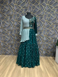 VRE 5957 Designer Party Wear Lehenga With Crop Top - Blue Stone, XL