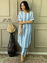 KDJ 3649 Cotton Long Kurti Set  - Cornflower Blue, M-38