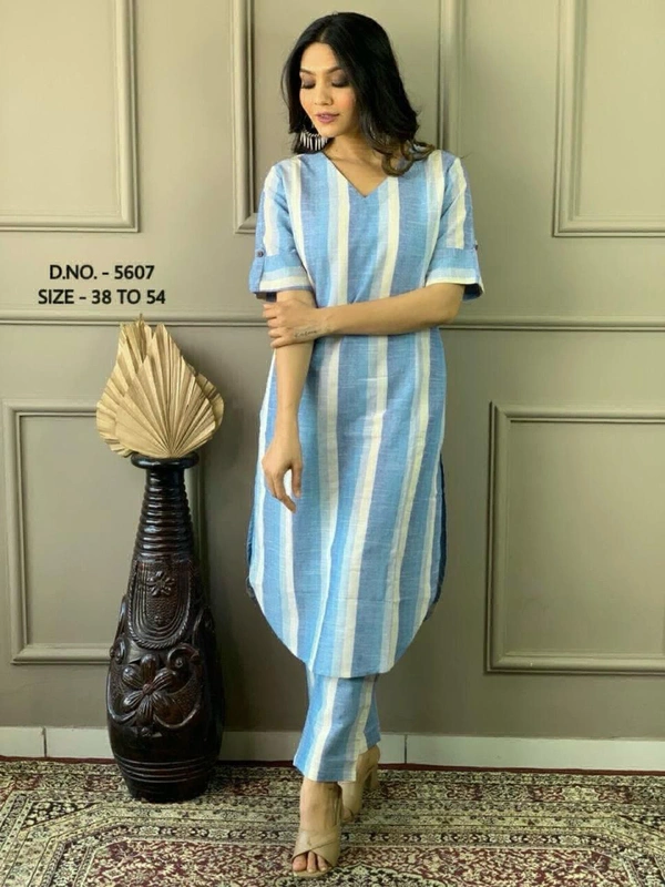 KDJ 3649 Cotton Long Kurti Set  - Cornflower Blue, M-38