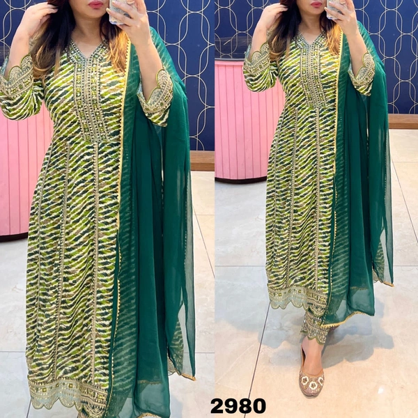 RTK 1039 ANARKALI DRESS  - green, 2XL-44