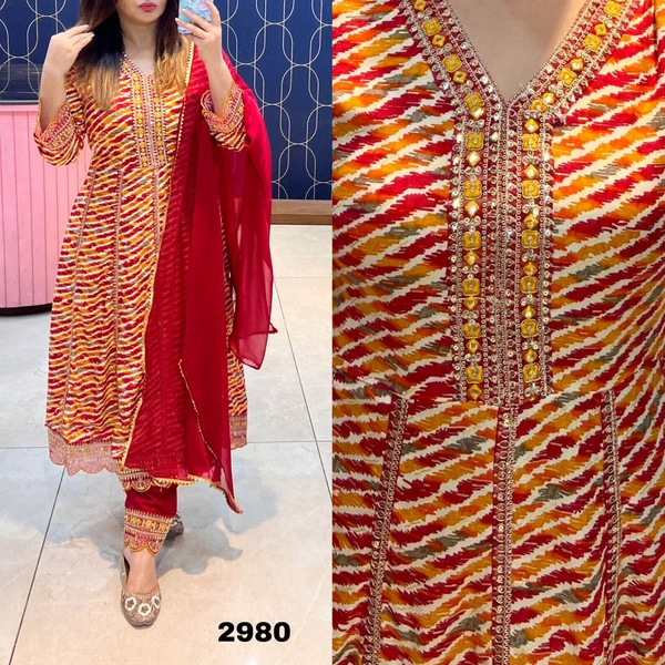 RTK 1039 ANARKALI DRESS  - red, 2XL-44
