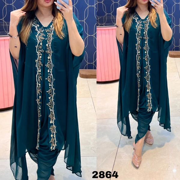 RTK 1038 Kaftan Dress With Dhoti Pant  - Blue, 42