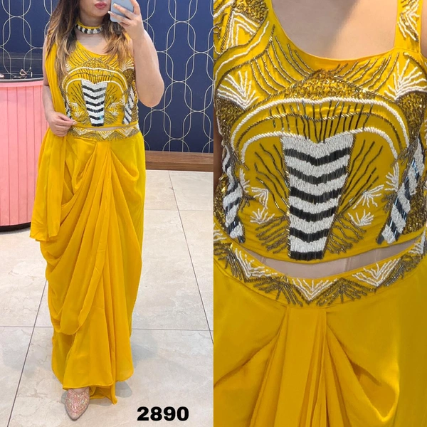 RTK Pre Draped Saari - mehndi, 40-L