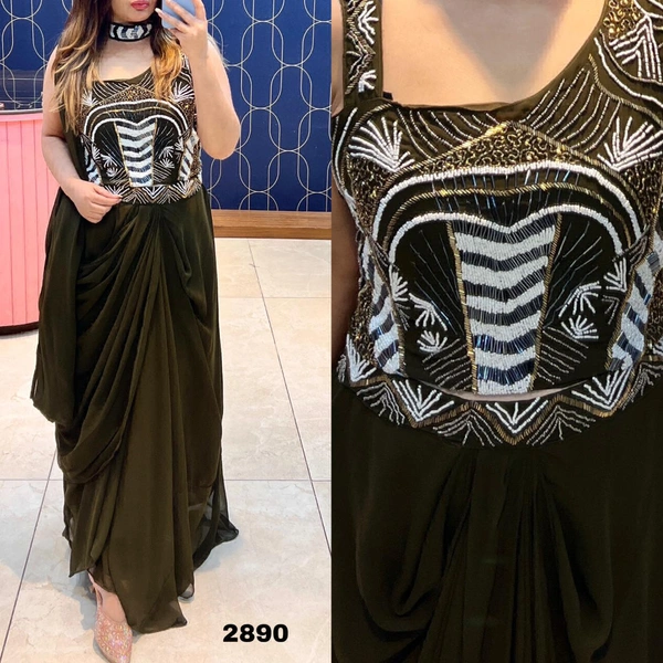 RTK Pre Draped Saari - mehndi, 40-L