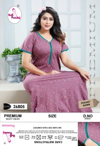 La Fairy  PRINTED COTTON GOWN - Maroon, 2XL-46-48
