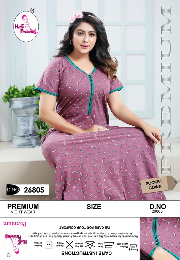 La Fairy  PRINTED COTTON GOWN - Maroon, 2XL-46-48