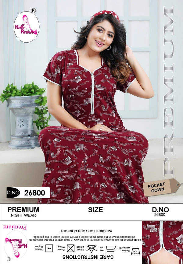 La Fairy  PRINTED COTTON GOWN - Black, 2XL-46-48