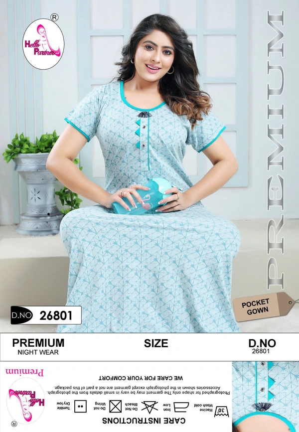 La Fairy  PRINTED COTTON GOWN - Periwinkle, 2XL-46-48