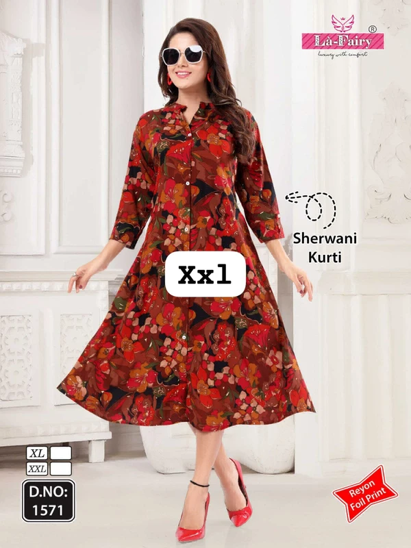 La Fairy Umbrella Style Kurti  - Red, Xl-42
