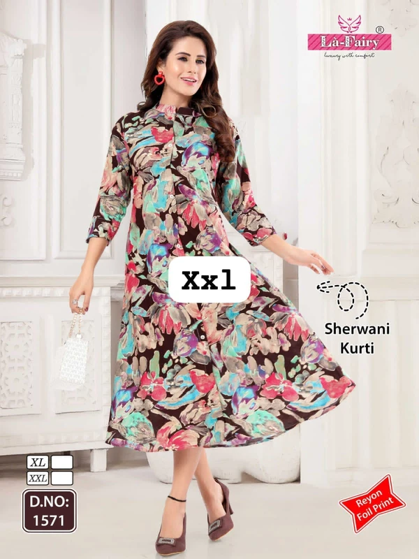 La Fairy Umbrella Style Kurti  - Red, Xl-42