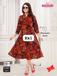 La Fairy Umbrella Style Kurti  - Yellow Orange, 2XL-44