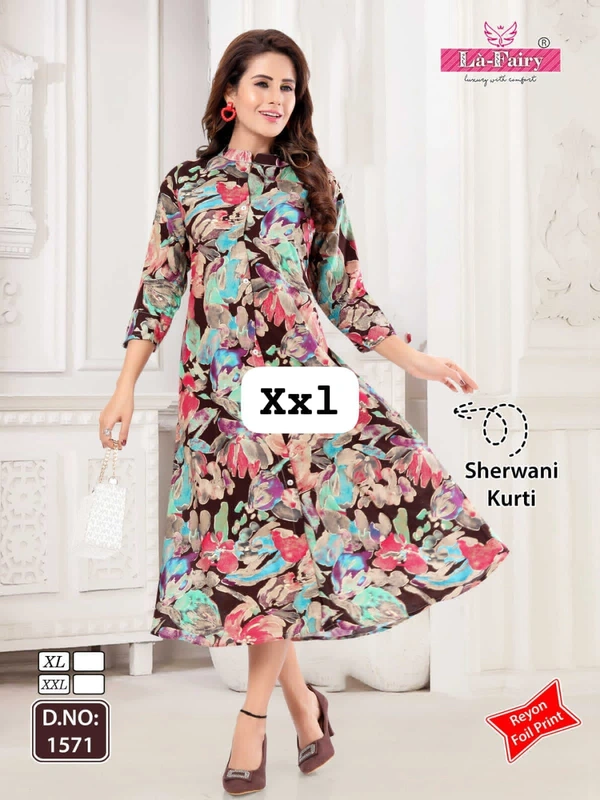 La Fairy Umbrella Style Kurti  - Yellow Orange, 2XL-44