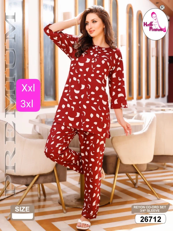 La Fairy  2198 Beautiful Co-Ords Set - Maroon, XL-42