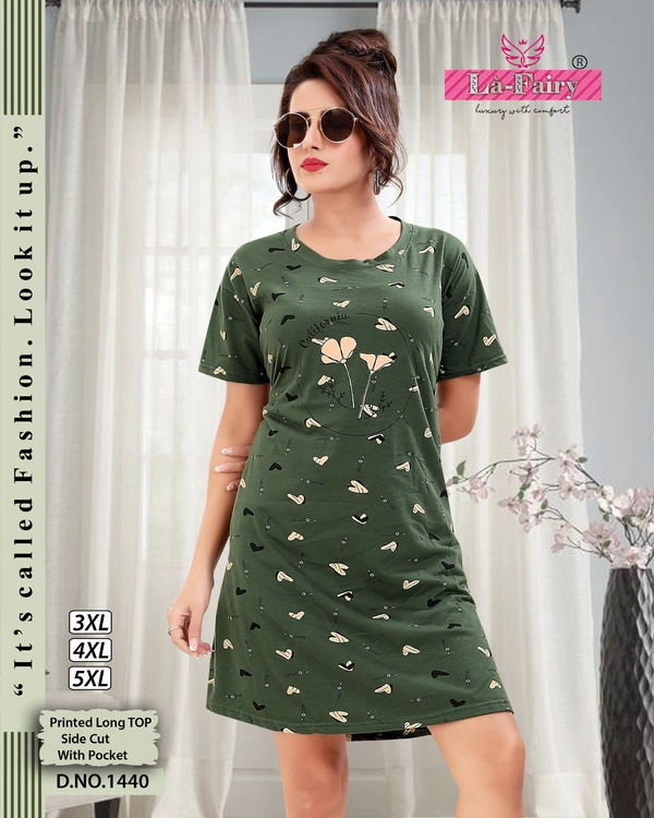 La Fairy  PRINTED LONG TOP - mehndi, 3XL-46