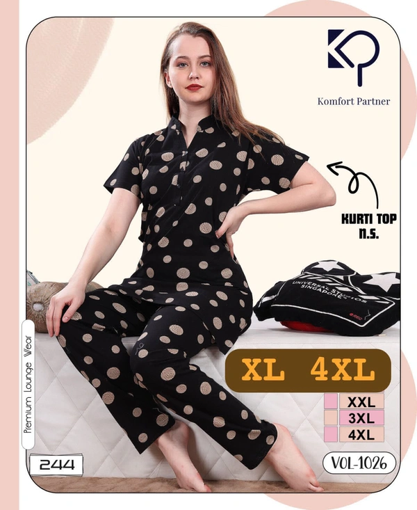 La Fairy  NIGHT SUIT KURTA STYLE  - Maroon, 2XL-44