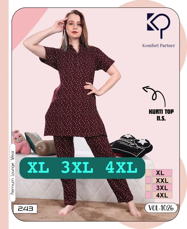 La Fairy  NIGHT SUIT KURTA STYLE  - Maroon, 46-3XL