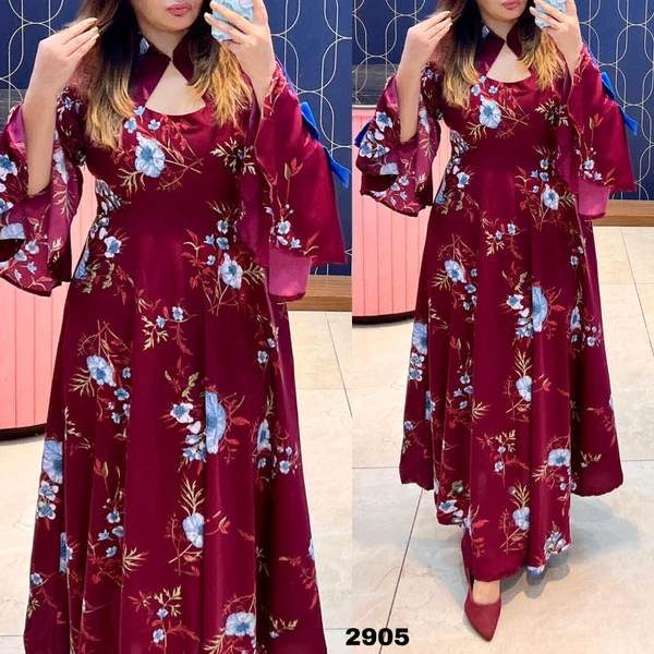 RTK Designer Floral Gown - Maroon, 40