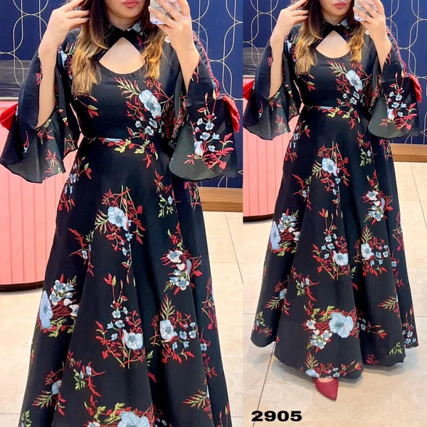 RTK Designer Floral Gown - Maroon, 40