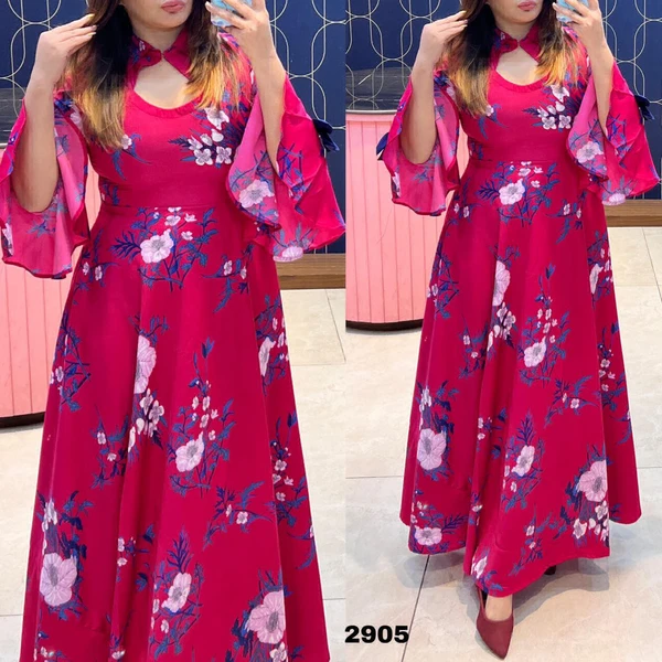 RTK Designer Floral Gown - Navy Blue, 40