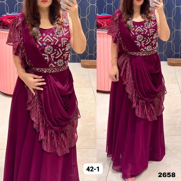 RTK DESIGNER SKIRT WITH CROP TOP WITH DUPATTA  - wine, Skirt -42"Inch
