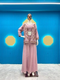 WDW 1032 WESTERN STYLE 3 PEACE DRESS  - peach, FREE SIZE