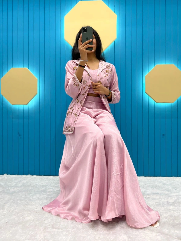 WDW 1032 WESTERN STYLE 3 PEACE DRESS  - peach, FREE SIZE