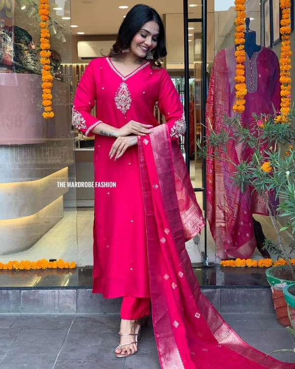 KDJ REYON FEBRIK KURTI WITH PANT DUPATTA  - Yellow, M-38