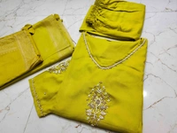 KDJ REYON FEBRIK KURTI WITH PANT DUPATTA  - Yellow, M-38