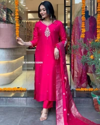 KDJ REYON FEBRIK KURTI WITH PANT DUPATTA  - Yellow, M-38