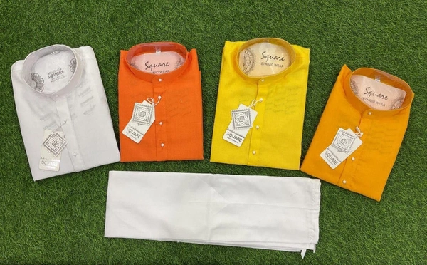 Square  Plane Kurta Pajama  - White, S-36