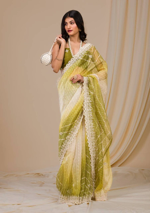 DSS BEAUTIFUL Georgette Embroidery Saari - mehndi, 5.5meter