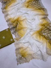 DSS BEAUTIFUL Georgette Embroidery Saari - mehndi, 5.5meter