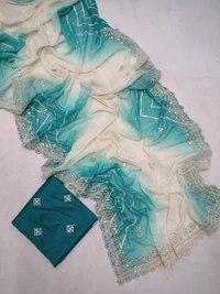 DSS BEAUTIFUL Georgette Embroidery Saari - sky blue, 5.5meter