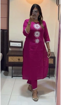 KDJ 3540 Cotton Kurta With Pant  - mustered, L-40