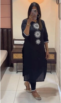 KDJ 3540 Cotton Kurta With Pant  - Black, 42-XL