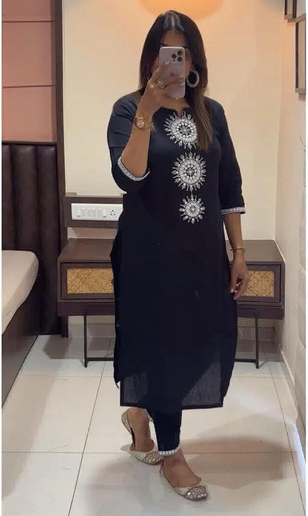 KDJ 3540 Cotton Kurta With Pant  - Black, 42-XL