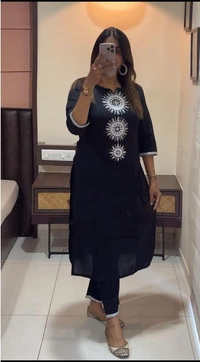 KDJ 3540 Cotton Kurta With Pant  - Black, 42-XL