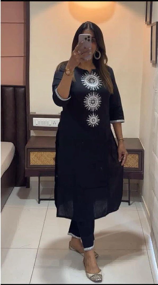 KDJ 3540 Cotton Kurta With Pant  - Black, 42-XL