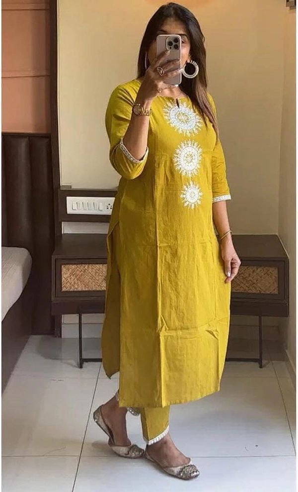KDJ 3540 Cotton Kurta With Pant  - mustered, 2XL-44