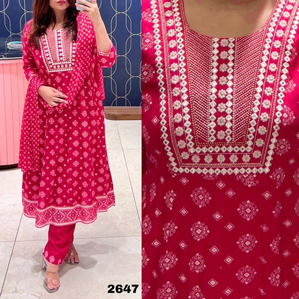 RTK REYON ANARKALI SUIT WITH PANT DUPATTA  - gajri, 40-L