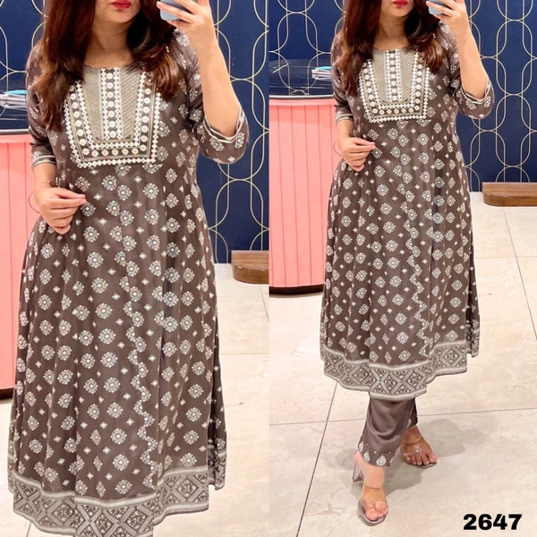 RTK REYON ANARKALI SUIT WITH PANT DUPATTA  - Gray, 40-L