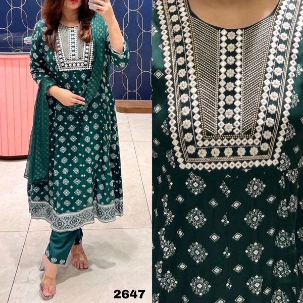 RTK REYON ANARKALI SUIT WITH PANT DUPATTA  - Gray, 40-L