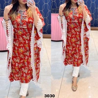 RTK 1021 COTTON KAFTAN DRESS  - 40-L, Red